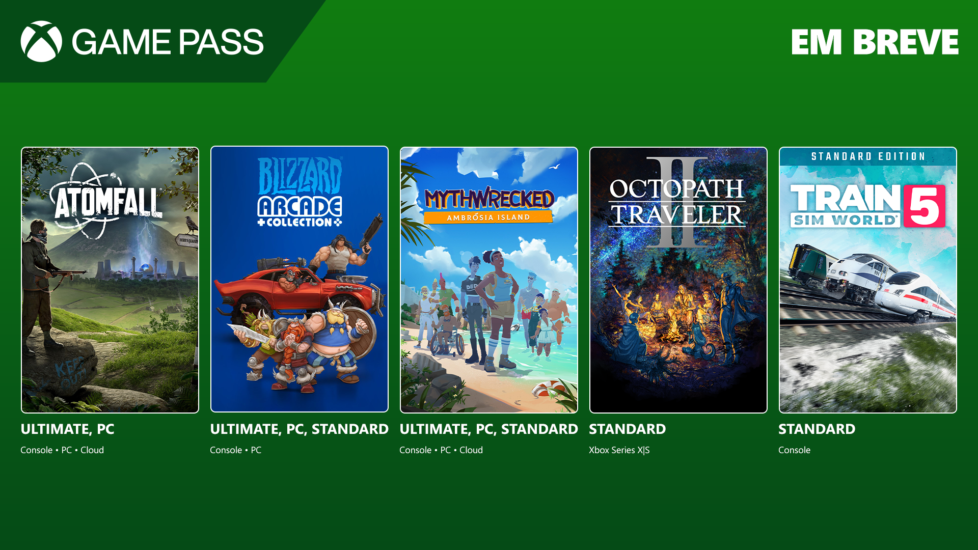 Imagem com as capas dos jogos Atomfall, Blizzard Arcade Collection, Octopath Travaler II e mais